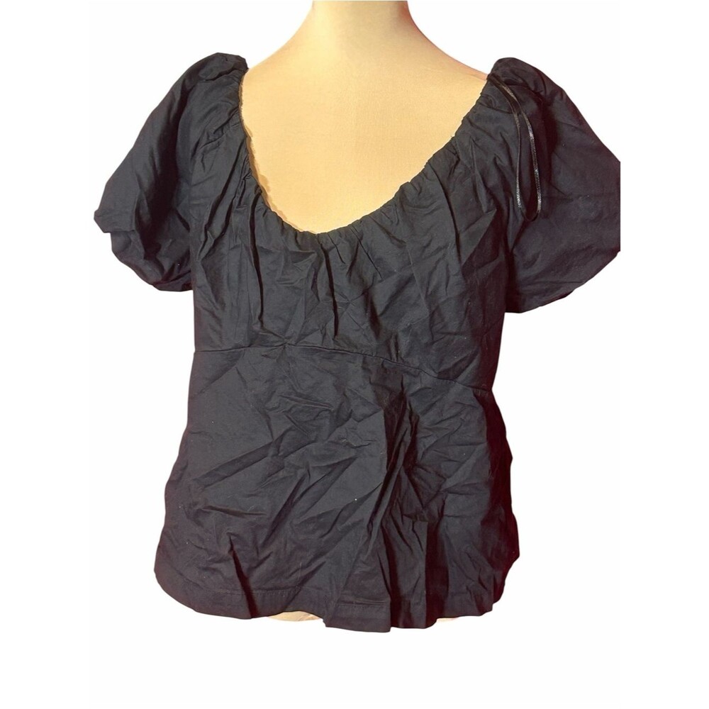Old Navy Black Puff Sleeve Scoop Neck Peplum Blouse XL Cottagecore